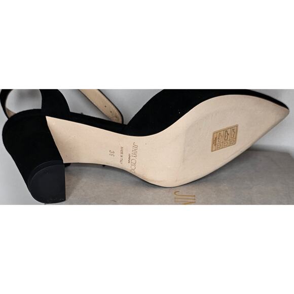 Jimmy Choo Black Suede Block Heels Ankle Strap Pointed Toe Shoes - Picture 6 of 15